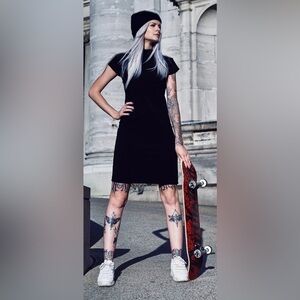 EVRDAY Sz S Mock Neck Jersey Knit Short Sleeves Tencel Skater Dress NEW WITH TAG